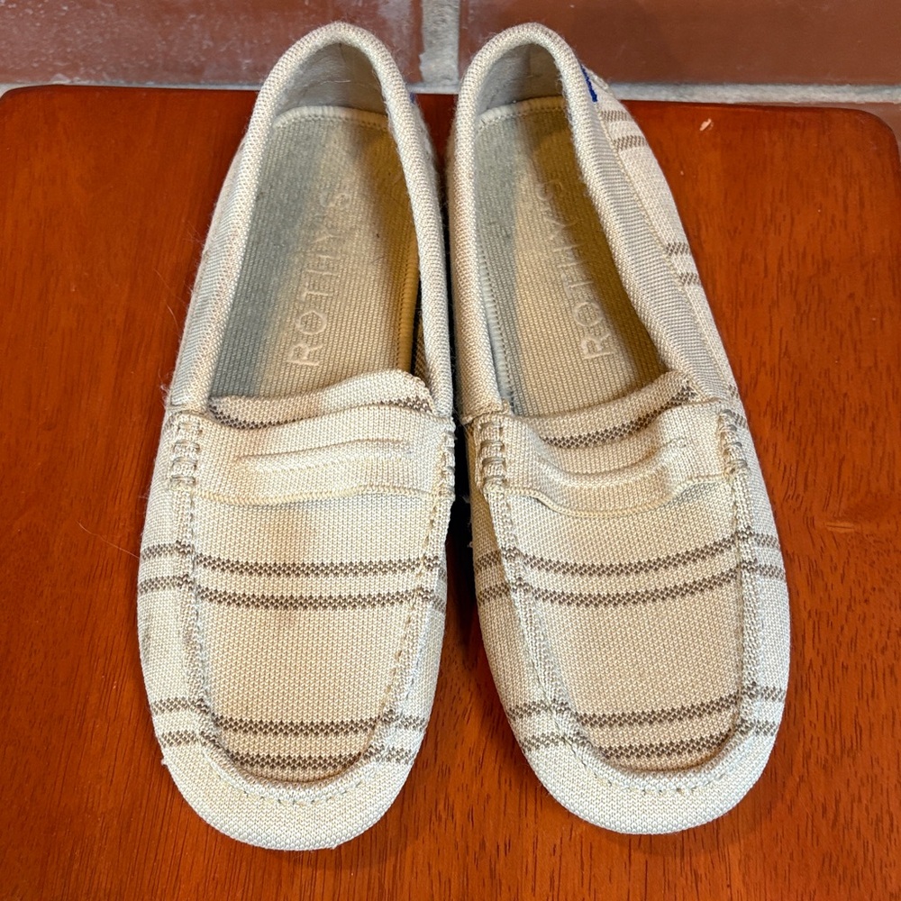 Rothy's Cream and Brown Checkered Loafers